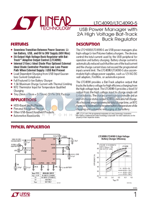 LTC4090 datasheet - USB Power Manager with 2A High Voltage Bat-Track Buck Regulator