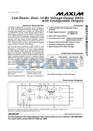 MAX5156BCEE datasheet - Low-Power, Dual, 12-Bit Voltage-Output DACs with Configurable Outputs