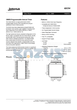 IP82C54 datasheet - CMOS Programmable Intervel Timer