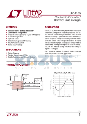 LTC4150 datasheet - Coulomb Counter/ Battery Gas Gauge