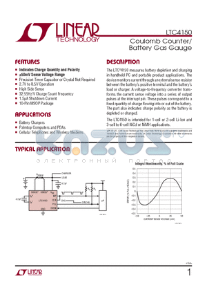 LTC4150IMSPBF datasheet - Coulomb Counter/ Battery Gas Gauge