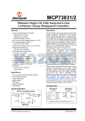 MCP73831_13 datasheet - Miniature Single-Cell, Fully Integrated Li-Ion, Li-Polymer Charge Management Controllers