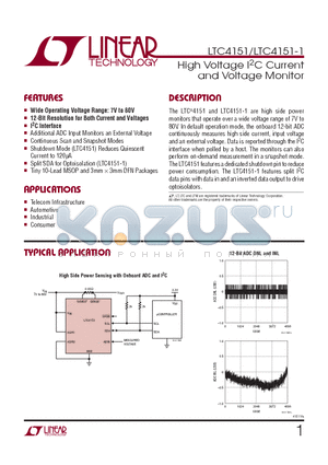 LTC4151CDD-PBF datasheet - High Voltage I2C Current and Voltage Monitor