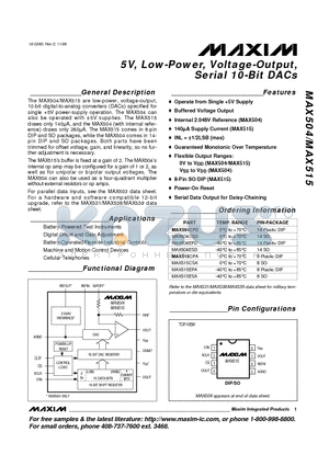 MAX515EPA datasheet - 5V, Low-Power, Voltage-Output, Serial 10-Bit DACs