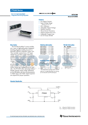 PT6342A datasheet - 6-A 12-V Input Adjustable Integrated Switching Regulator