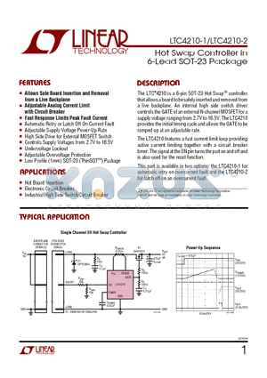 LTC4210-1IS6 datasheet - Hot Swap Controller in 6-Lead SOT-23 Package