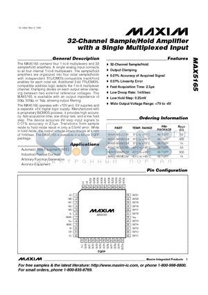 MAX5165LCCM datasheet - 32-Channel Sample/Hold Amplifier with a Single Multiplexed Input