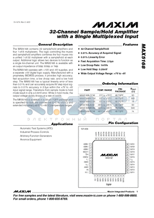 MAX5168LECM datasheet - 32-Channel Sample/Hold Amplifier with a Single Multiplexed Input