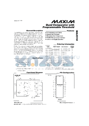 MAX516ACNG datasheet - Quad Comparator with Programmable Threshold
