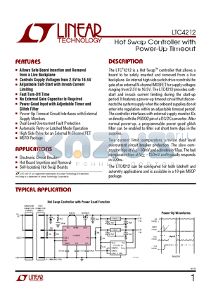 LTC4212IMS datasheet - Hot Swap Controller with Power-Up Timeout