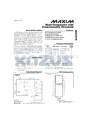 MAX516BMRG datasheet - Quad Comparator with Programmable Threshold