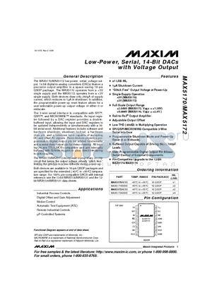 MAX5170BEEE datasheet - Low-Power, Serial, 14-Bit DACs with Voltage Output