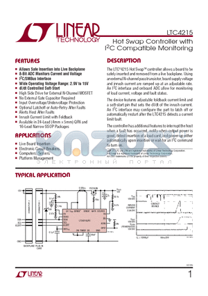 LTC4215 datasheet - Hot Swap Controller with I2C Compatible Monitoring