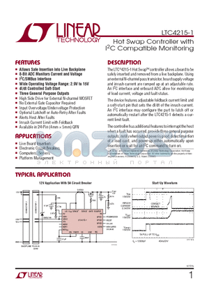 LTC4215CUFD-1 datasheet - Hot Swap Controller with I2C Compatible Monitoring