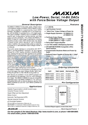 MAX5171 datasheet - Low-Power, Serial, 14-Bit DACs with Force/Sense Voltage Output