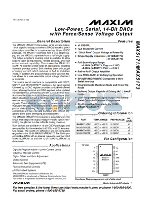 MAX5171AEEE datasheet - Low-Power, Serial, 14-Bit DACs with Force/Sense Voltage Output