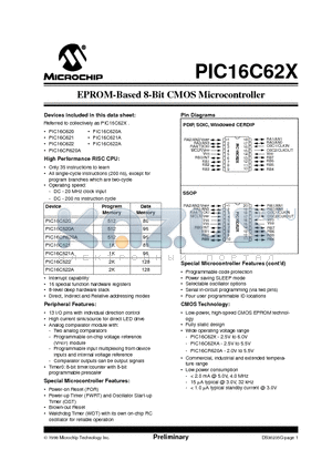 PIC16C621-20/P datasheet - EPROM-Based 8-Bit CMOS Microcontroller