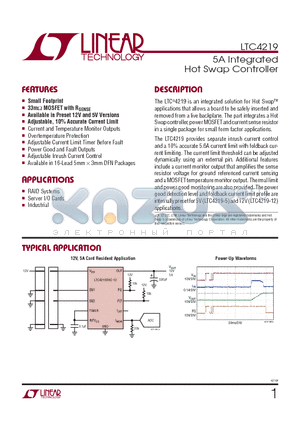 LTC4219IDHC-12-TRPBF datasheet - 5A Integrated Hot Swap Controller