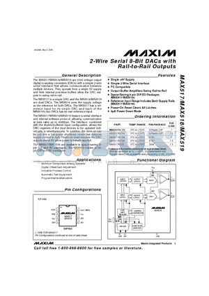 MAX519 datasheet - 2-Wire Serial 8-Bit DACs with Rail-to-Rail Outputs