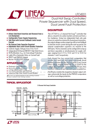 LTC4221IGN datasheet - Dual Hot Swap Controller/ Power Sequencer with Dual Speed, Dual Level Fault Protection