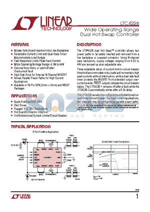 LTC4222 datasheet - Wide Operating Range Dual Hot Swap Controller Fast Response Limits Peak Fault Current