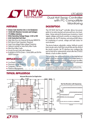 LTC4222CUH-PBF datasheet - Dual Hot Swap Controller with I2C Compatible Monitoring