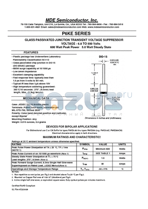 P6KE16A datasheet - GLASS PASSIVATED JUNCTION TRANSIENT VOLTAGE SUPPRESSOR