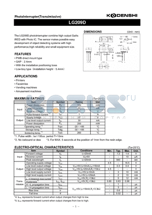 LG209D datasheet - PhotoInterrupter(Transimissive)