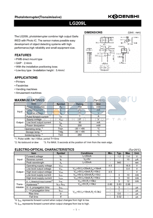 LG209L datasheet - PhotoInterrupter(Transimissive)