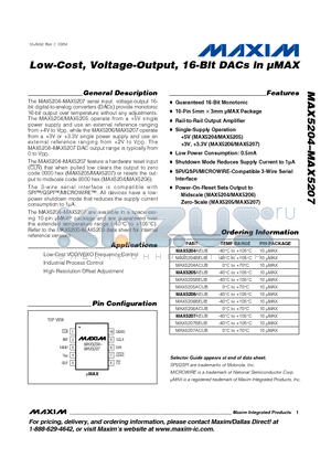 MAX5205AEUB datasheet - Low-Cost, Voltage-Output, 16-Bit DACs in UMAX