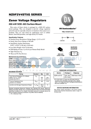 NZ9F2V7ST5G datasheet - Zener Voltage Regulators 200 mW SOD.923 Surface Mount