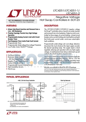 LTC4252-1 datasheet - Negative Voltage Hot Swap Controllers in SOT-23