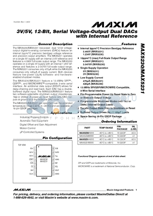 MAX5231AEEE datasheet - 3V/5V, 12-Bit, Serial Voltage-Output Dual DACs with Internal Reference