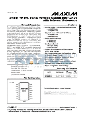 MAX5233EEE datasheet - 3V/5V, 10-Bit, Serial Voltage-Output Dual DACs with Internal Reference