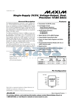 MAX5237EUB datasheet - Single-Supply 3V/5V, Voltage-Output, Dual, Precision 10-Bit DACs