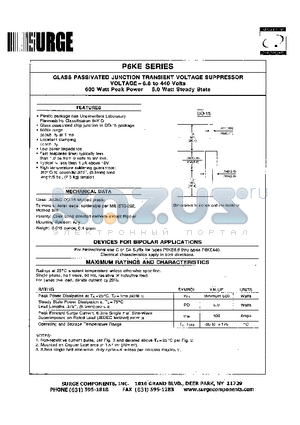 P6KE170A datasheet - GLASS PASSIVATED JUNCTION TRANSIENT VOLTAGE SUPPRESSOR VOLTAGE-6.8 to 440 Volts