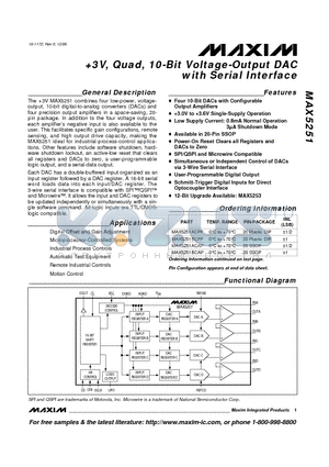 MAX5251 datasheet - 3V, Quad, 10-Bit Voltage-Output DAC with Serial Interface