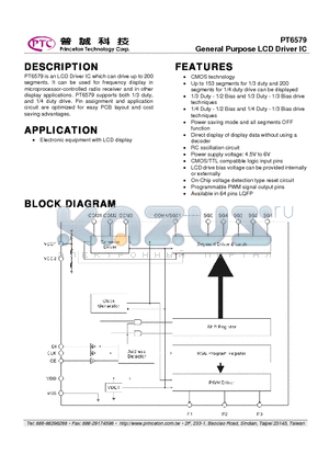 PT6579-LQ datasheet - General Purpose LCD Driver IC