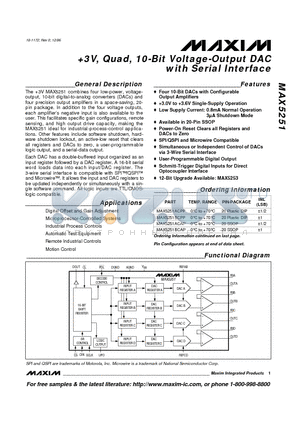 MAX5251BCPP datasheet - 3V, Quad, 10-Bit Voltage-Output DAC with Serial Interface