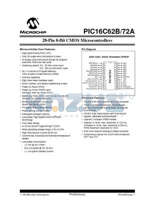 PIC16C62B-20/SP datasheet - 28-Pin 8-Bit CMOS Microcontrollers