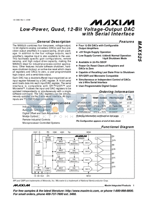 MAX525AEPP datasheet - Low-Power, Quad, 12-Bit Voltage-Output DAC with Serial Interface