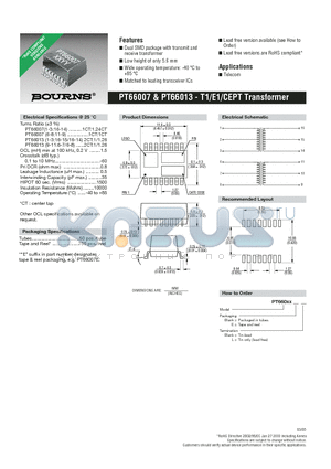 PT66013EL datasheet - T1/E1/CEPT Transformer