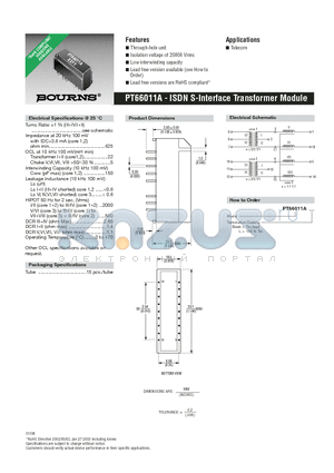 PT66011 datasheet - ISDN S-Interface Transformer Module