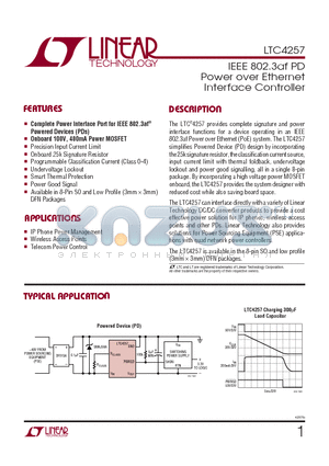 LTC4257CS8 datasheet - IEEE 802.3af PD Power over Ethernet Interface Controller