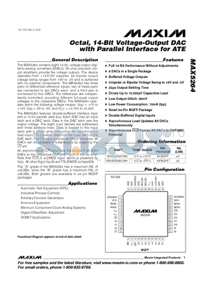 MAX5264ACMH datasheet - Octal, 14-Bit Voltage-Output DAC with Parallel Interface for ATE