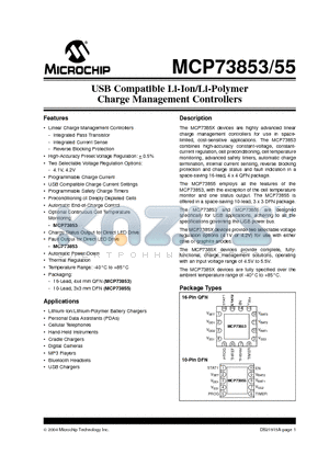 MCP73853IML datasheet - USB Compatible Li-Ion/Li-Polymer Charge Management Controllers