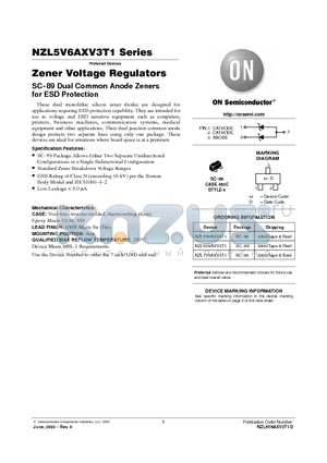 NZL6V8AXV3T1 datasheet - Zener Voltage Regulators (SC-89 Dual Common Anode Zeners for ESD Protection)