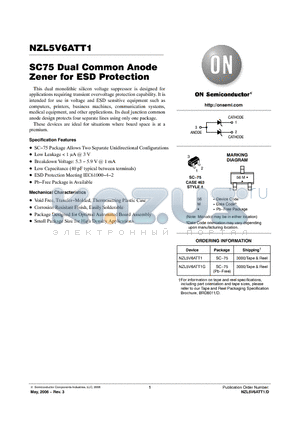 NZL5V6ATT1G datasheet - SC75 Dual Common Anode Zener for ESD Protection