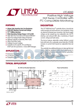 LTC4260IGN datasheet - Positive High Voltage Hot Swap Controller with I2C Compatible Monitoring