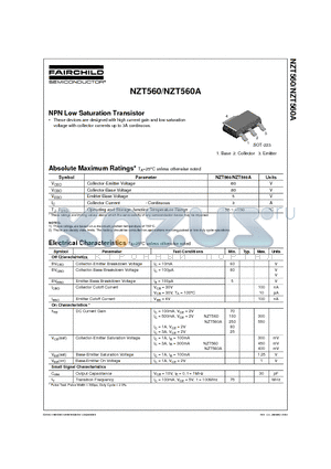 NZT560 datasheet - NPN Low Saturation Transistor